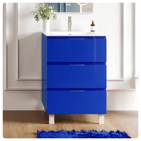 Malmo 24-inch Blue Vanity with Porcelain Top & Integrated Sink