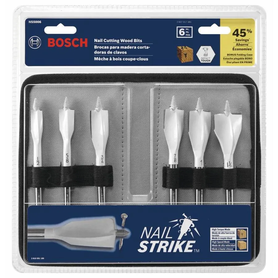 Bosch Nail Strike 6-Piece Assorted Woodboring Spade Drill Bit Set, photo 12 of 15