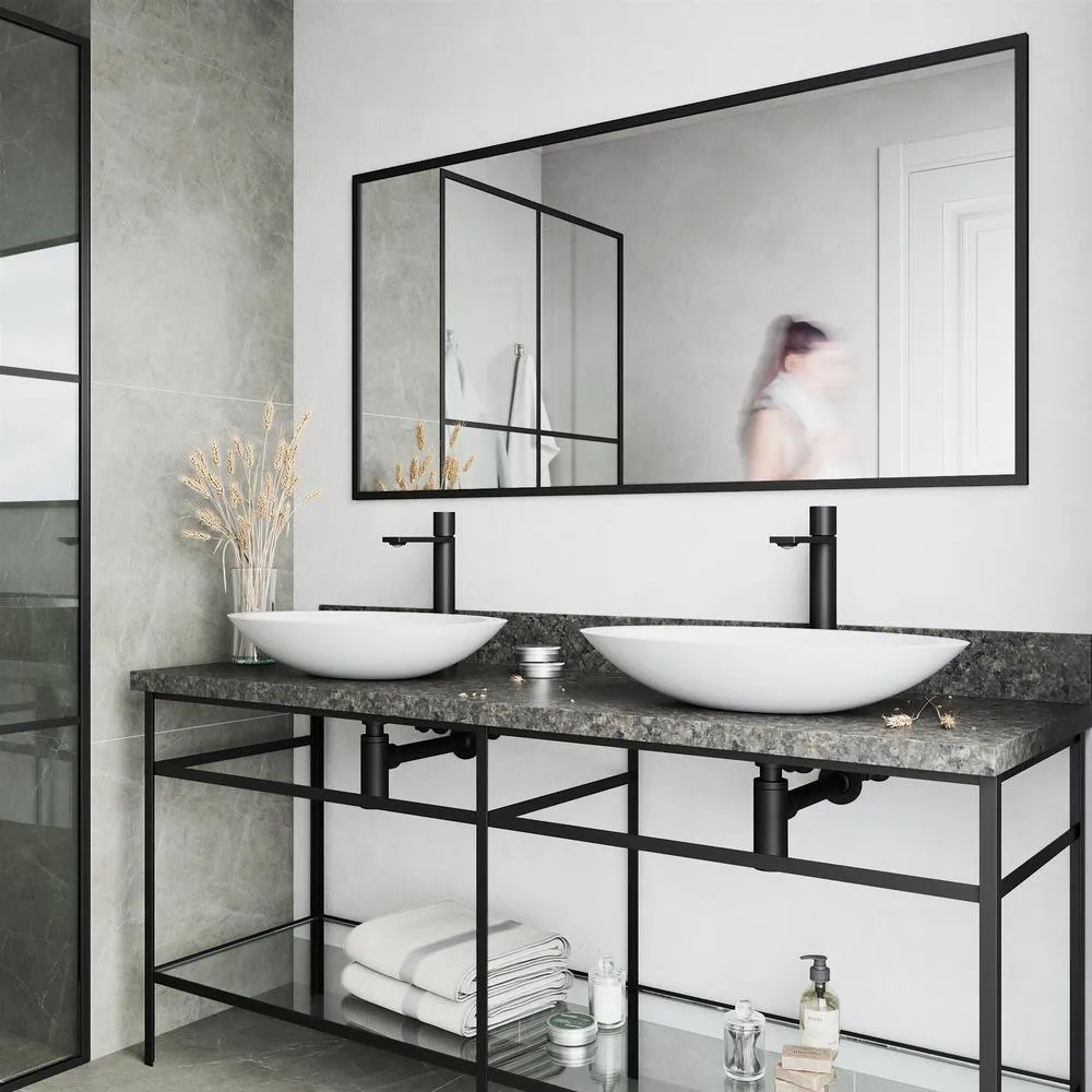 VIGO Matte Stone Oval Vessel Bathroom Sink in White and Gotham Faucet in Matte Black, photo 3 of 12