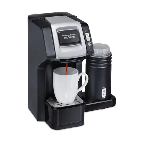 Flexbrew 1-Cup Black Single Serve Coffee Maker with Milk Frother