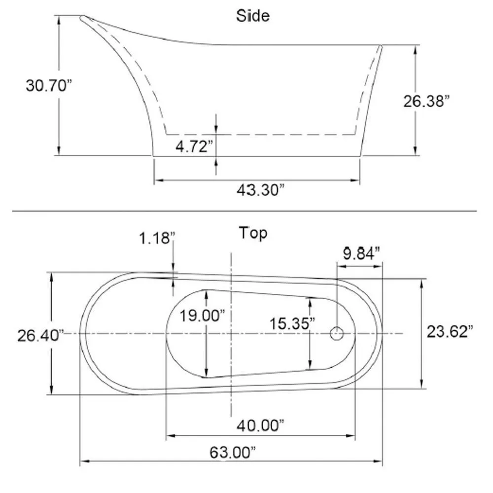 63 in. Acrylic Reversible Drain Oval Slipper Flatbottom Freestanding Bathtub in White, photo 8 of 9