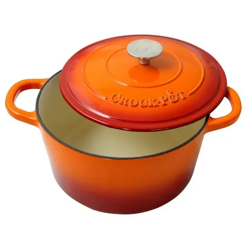 Artisan 5 qt. Round Cast Iron Nonstick Dutch Oven in Sunset Orange with Lid