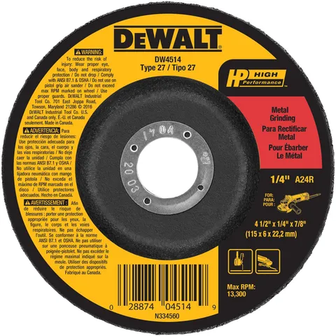 Aluminum Oxide 4.5-in Type 27 Grinding Wheel, 1/4-in Thick, 7/8-in Arbor