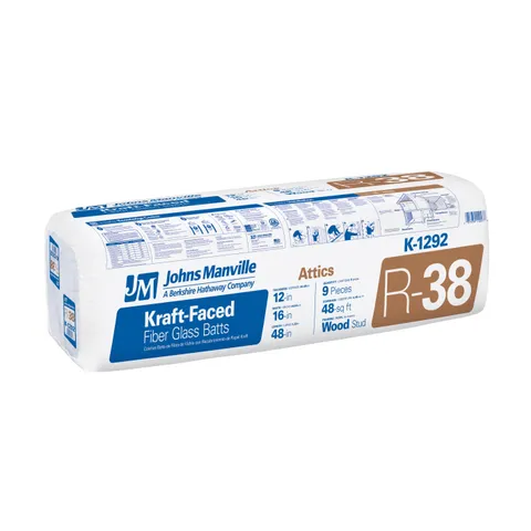 R-38 Kraft-Faced Fiberglass Batt Insulation, 48-sq ft Coverage