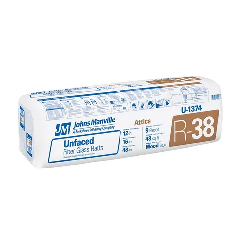 R-38 Attic Unfaced Fiberglass Batt Insulation, 48-sq ft Coverage