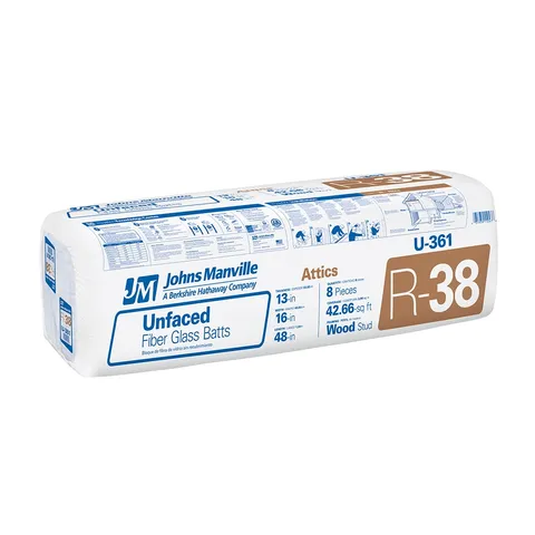 (JM) R-38 Unfaced Fiberglass Batt Insulation, 16 × 48 in, 42.66 sq ft