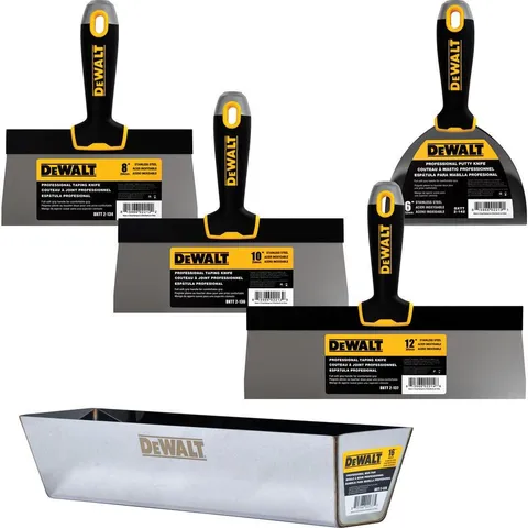 Stainless Steel Taping Knife and Pan Set with Soft Grip Handles