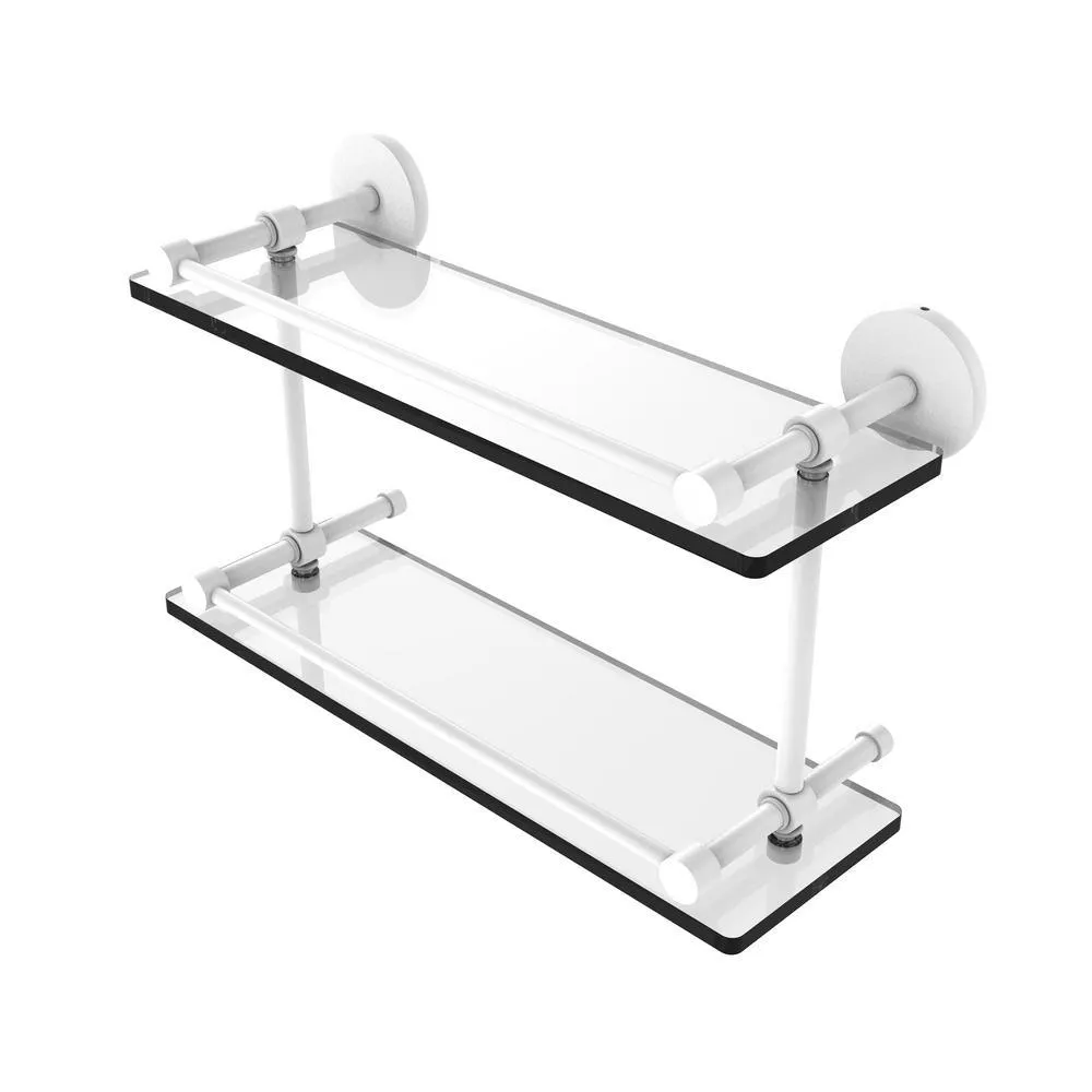 Allied Brass 16 in. L x 8 in. H x 5 in. W 2-Tier Clear Glass Bathroom Shelf with Gallery Rail in Brushed Bronze, photo 15 of 17