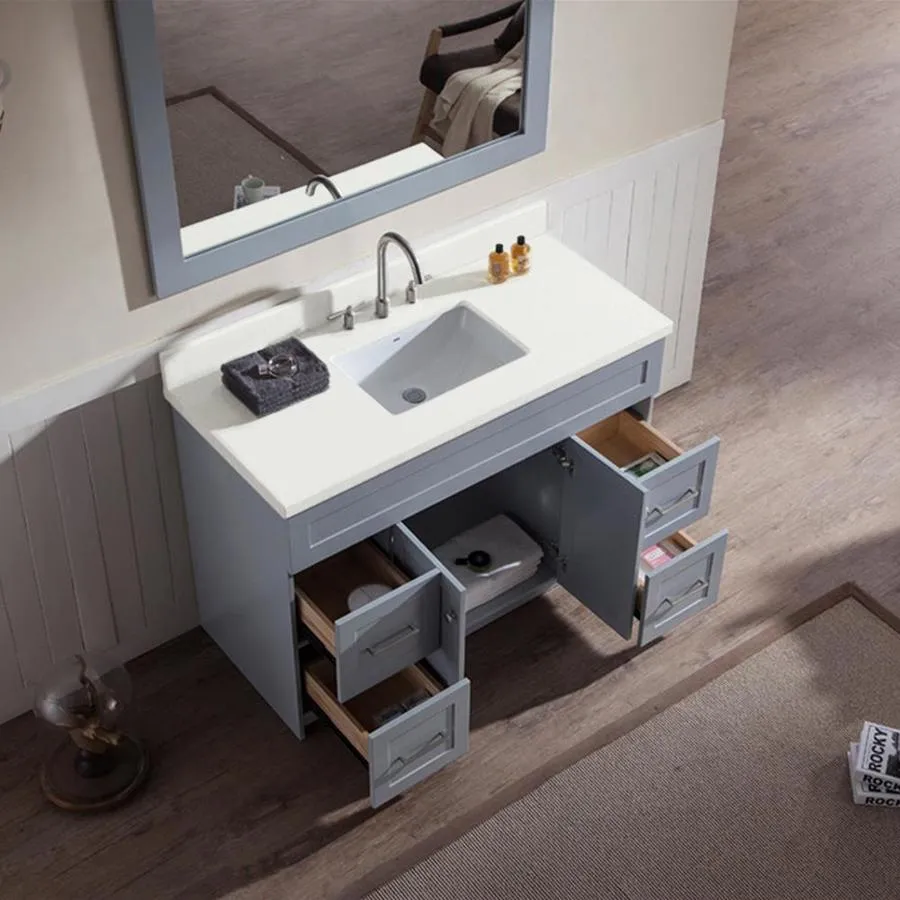 ARIEL Hamlet 49-in Grey Single Sink Bathroom Vanity with White Quartz Top (Mirror Included), photo 4 of 8