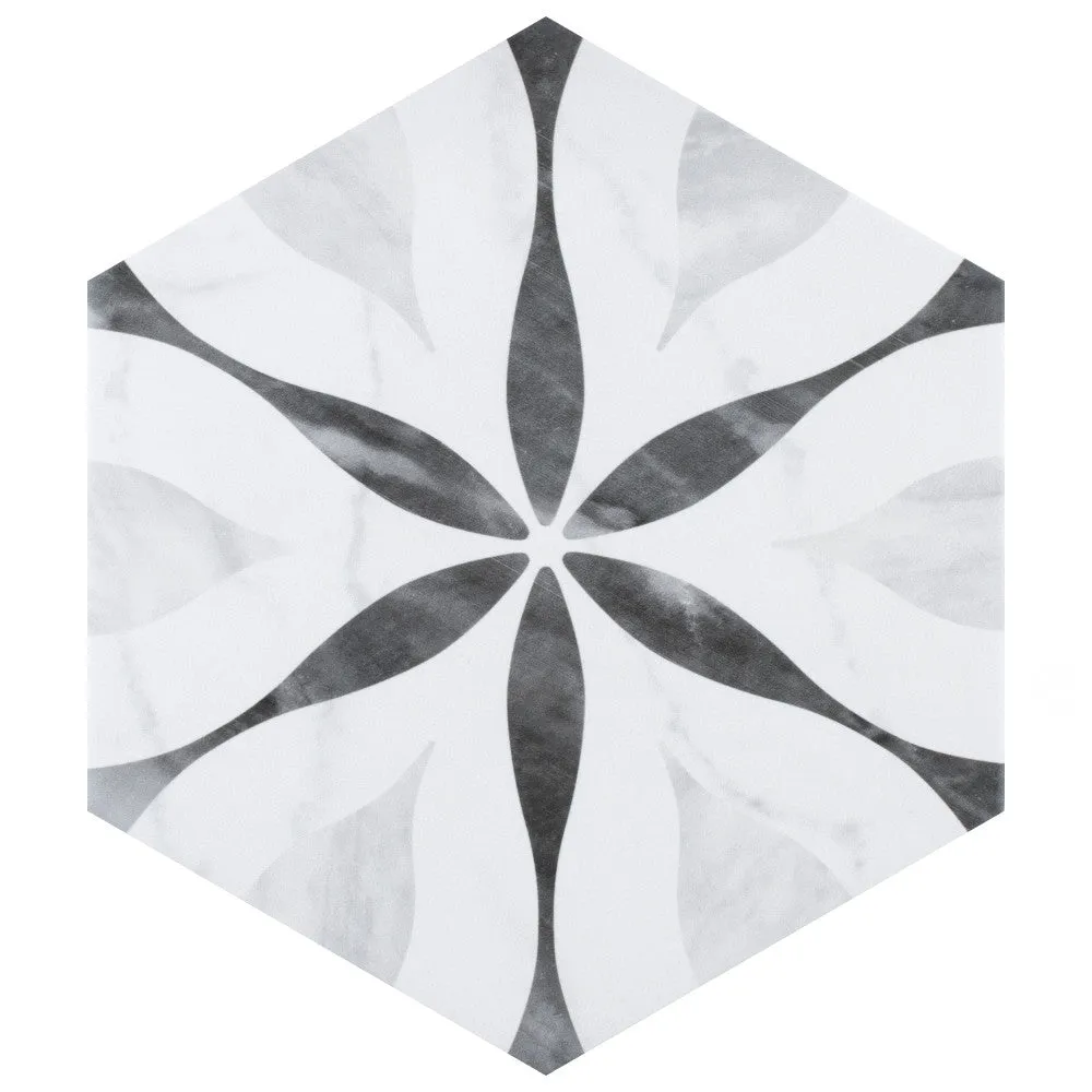 Merola Tile Classico Bardiglio Hexagon Flower 7 in. x 8 in. Porcelain Floor and Wall Tile, photo 6 of 8