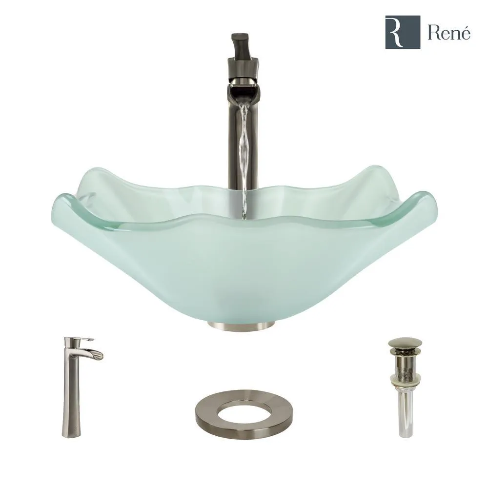 Glass Vessel Sink in Frosted with R9-7007 Faucet and Pop-Up Drain in Brushed Nickel, photo 3 of 14