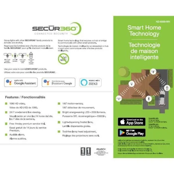 SECUR360 Video Wi-Fi Connected White Wired Twin Head LED Motion Activated Outdoor Security Flood Light 2000 Lumens, photo 3 of 9
