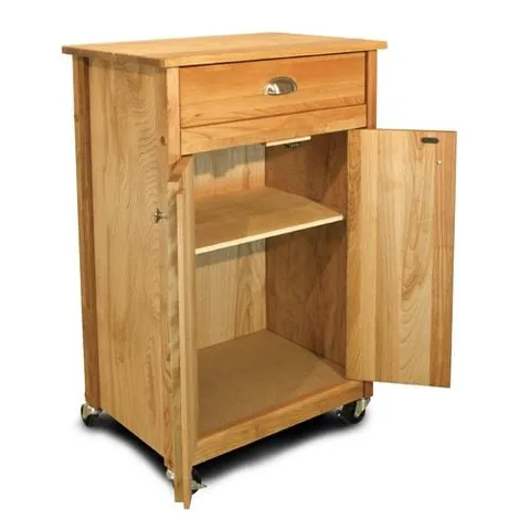Brown Wood Base with Birch Butcher Block Top Kitchen Cart
