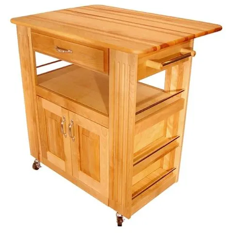 Brown Wood Base with Birch Butcher Block Top Kitchen Island