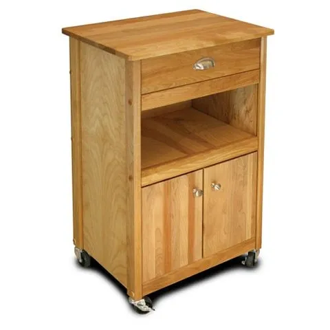 Brown Wood Base with Birch Butcher Block Top Kitchen Cart