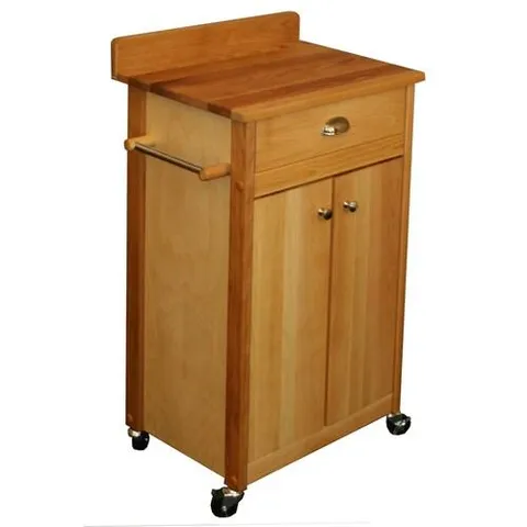 Brown Wood Base with Birch Butcher Block Top Kitchen Cart