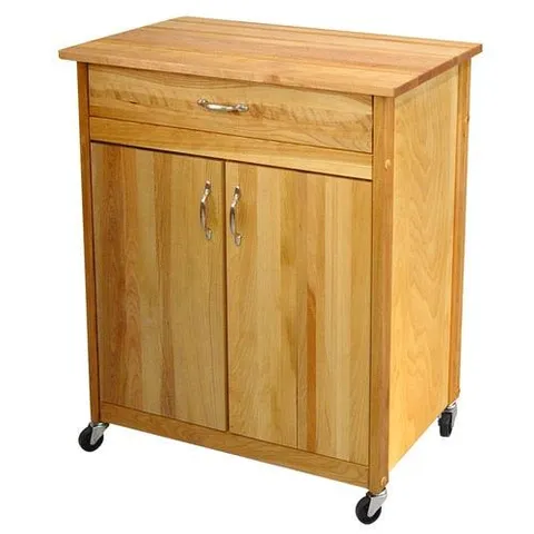 Brown Wood Base with Birch Butcher Block Top Kitchen Cart