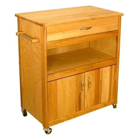 Brown Wood Base with Birch Butcher Block Top Kitchen Cart