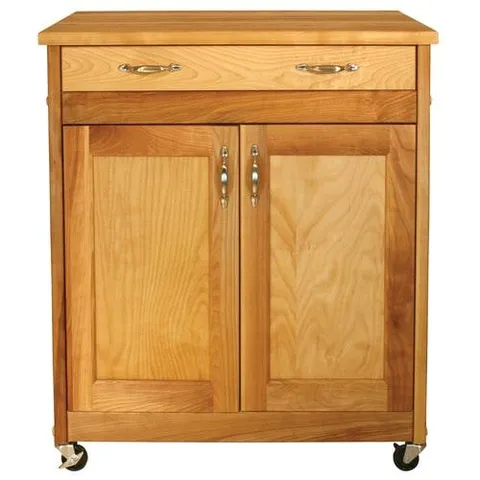 Brown Wood Base with Birch Butcher Block Top Kitchen Island