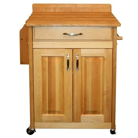 Brown Wood Base with Birch Butcher Block Top Kitchen Cart