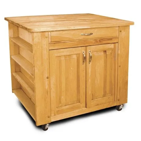 Brown Wood Base with Birch Butcher Block Top Kitchen Island
