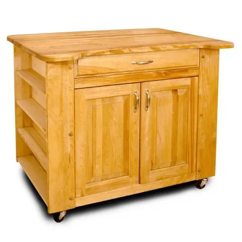 Brown Wood Base with Birch Butcher Block Top Kitchen Island