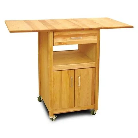 Brown Wood Base with Birch Butcher Block Top Kitchen Cart