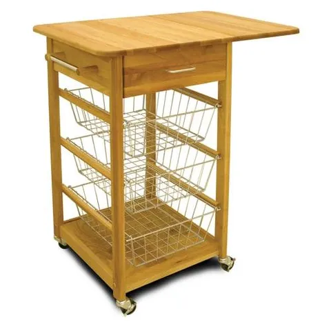 Brown Wood Base with Birch Butcher Block Top Kitchen Cart