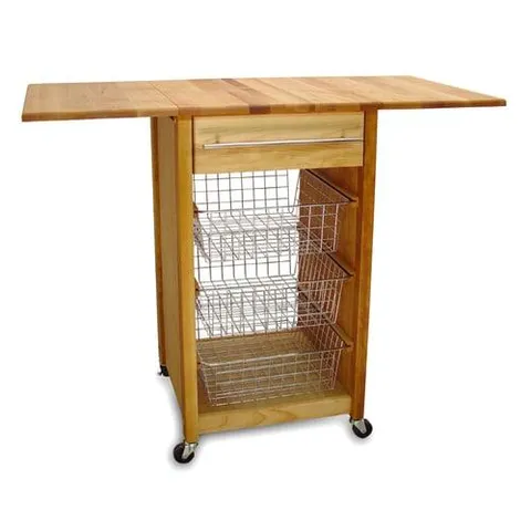 Brown Wood Base with Birch Butcher Block Top Kitchen Cart