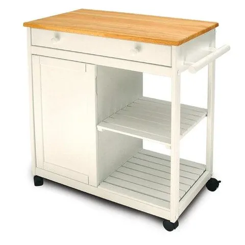 White Wood Base with Rubberwood Top Kitchen Island