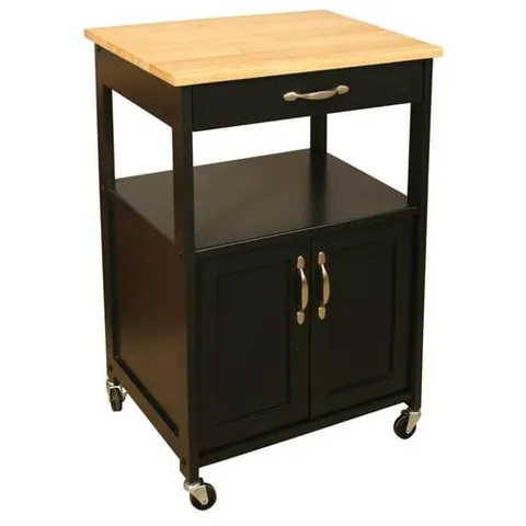 Black Wood Base with Rubberwood Top Kitchen Cart