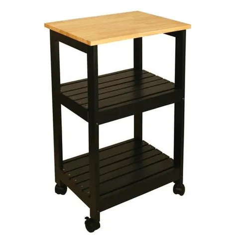 Black Wood Base with Rubberwood Top Kitchen Cart