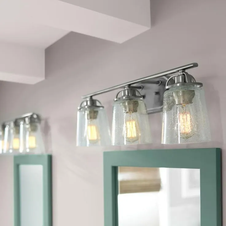 Inspiration 23.19 in. 3-Light Brushed Nickel Bathroom Vanity Light with Glass Shades, photo 9 of 10