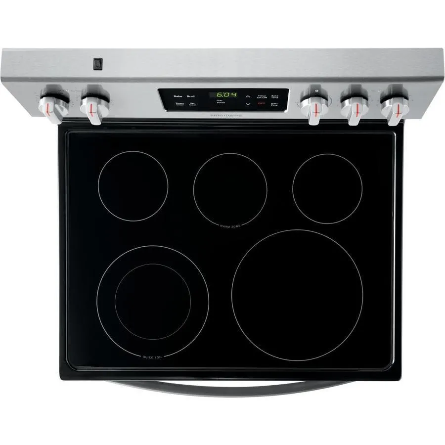 Frigidaire 30-in Smooth Surface 5 Elements 5.4-cu ft Steam Cleaning Freestanding Electric Range (EasyCare Stainless Steel), photo 3 of 18