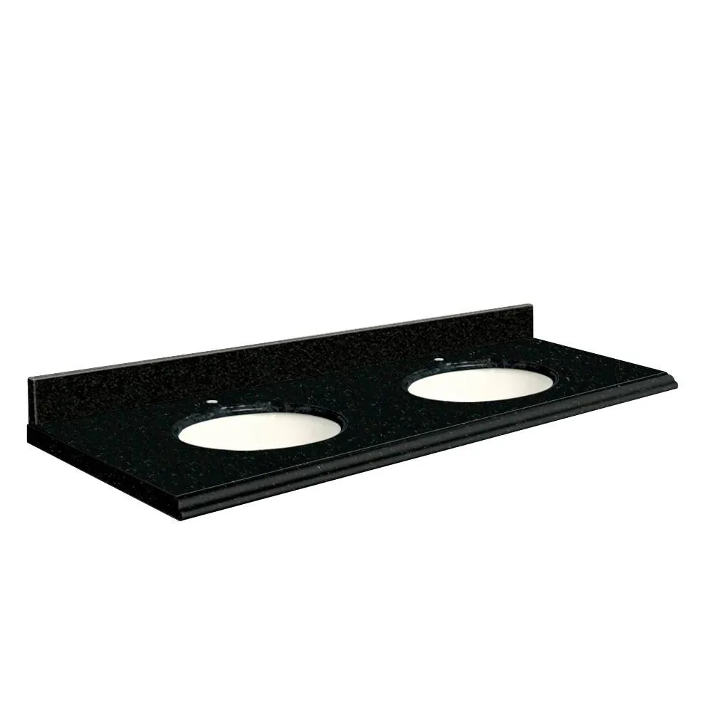 Transolid 61-in Absolute Black Granite Double Sink Bathroom Vanity Top with Undermount Sinks and Backsplash, photo 3 of 4