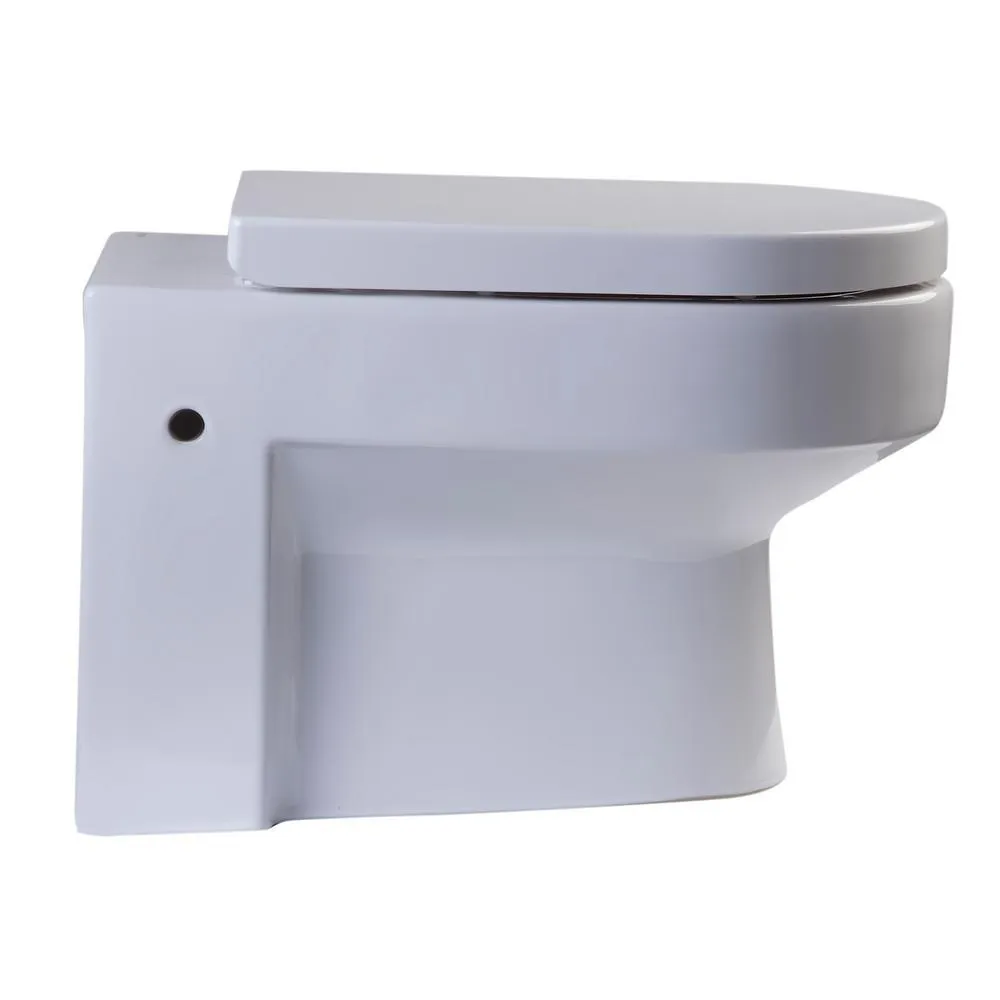 EAGO Wall Mount 1-Piece 0.8/1.6 GPF Dual Flush Elongated Toilet Bowl in White Seat Included, photo 5 of 6