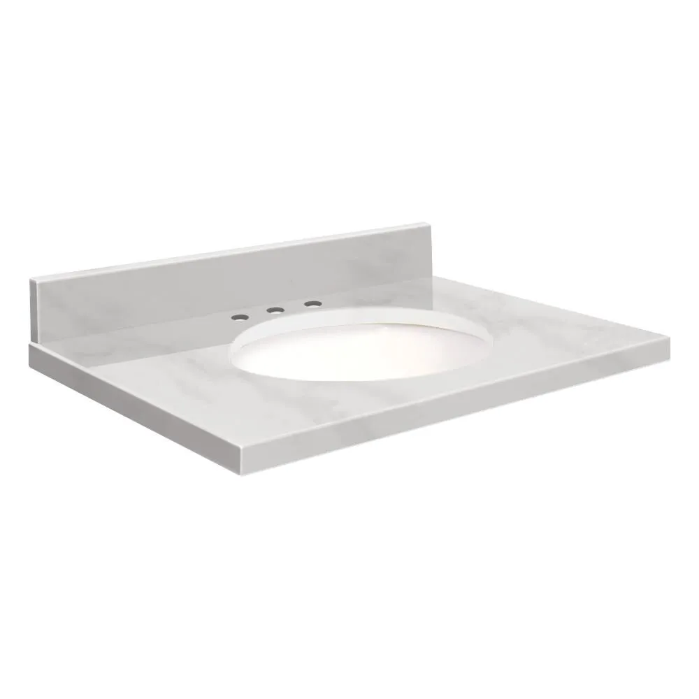 Transolid 37-in White Carrara Natural Marble Undermount Single Sink Bathroom Vanity Top with Backsplash, photo 3 of 4