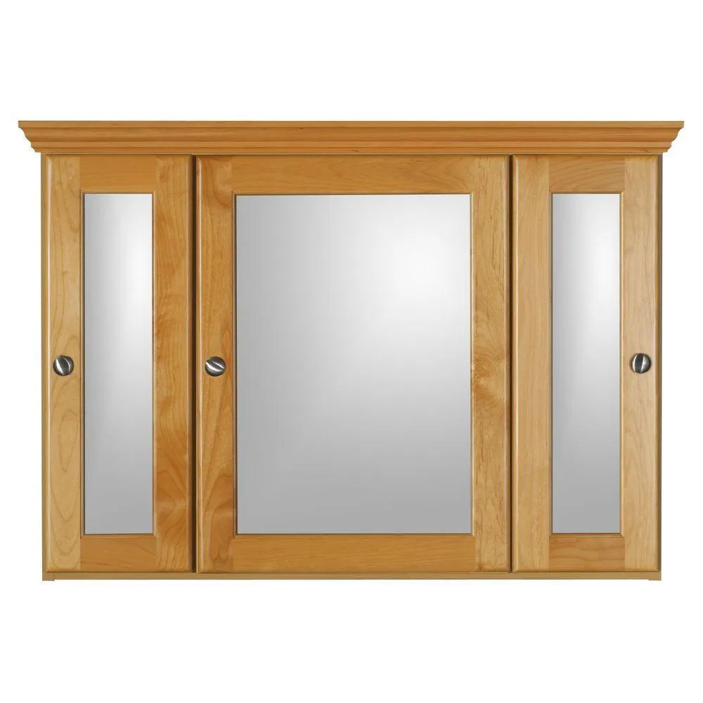 Simplicity by Strasser Ultraline 36 in. W x 27 in. H x 6-1/2 in. D Framed Tri-View Surface-Mount Bathroom Medicine Cabinet in Natural Alder, photo 4 of 4
