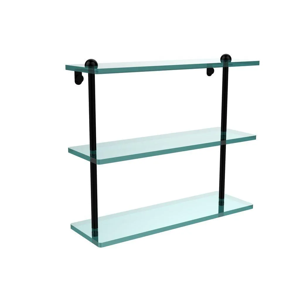 Allied Brass 16 in. L x 15 in. H x 5 in. W 3-Tier Clear Glass Bathroom Shelf in Antique Pewter, photo 9 of 14