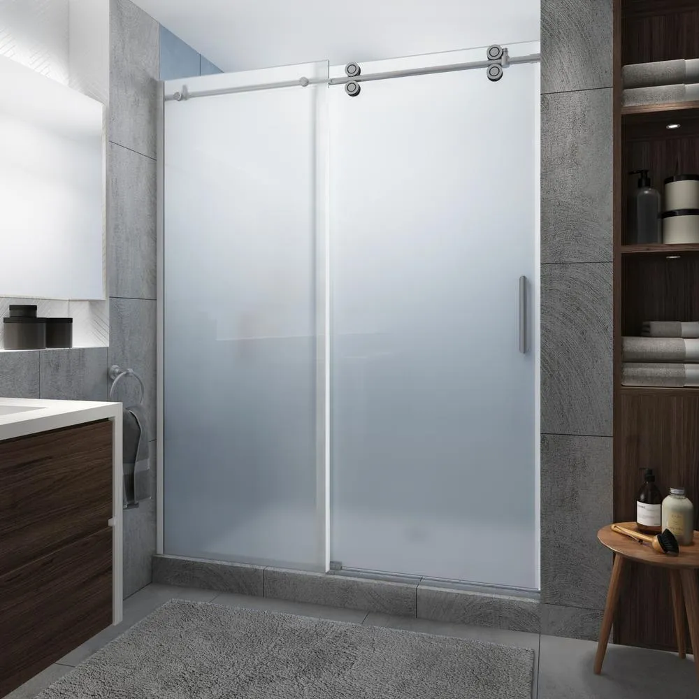 Langham XL 56 - 60 in. x 80 in. Frameless Sliding Shower Door with StarCast Clear Glass in Stainless Steel, Right Hand, photo 16 of 23