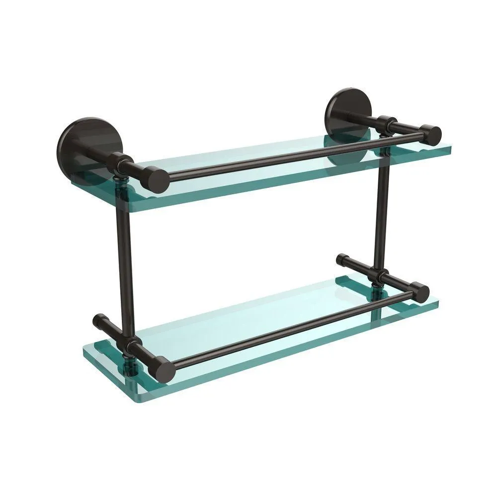 Allied Brass 16 in. L x 8 in. H x 5 in. W 2-Tier Clear Glass Bathroom Shelf with Gallery Rail in Brushed Bronze, photo 12 of 17