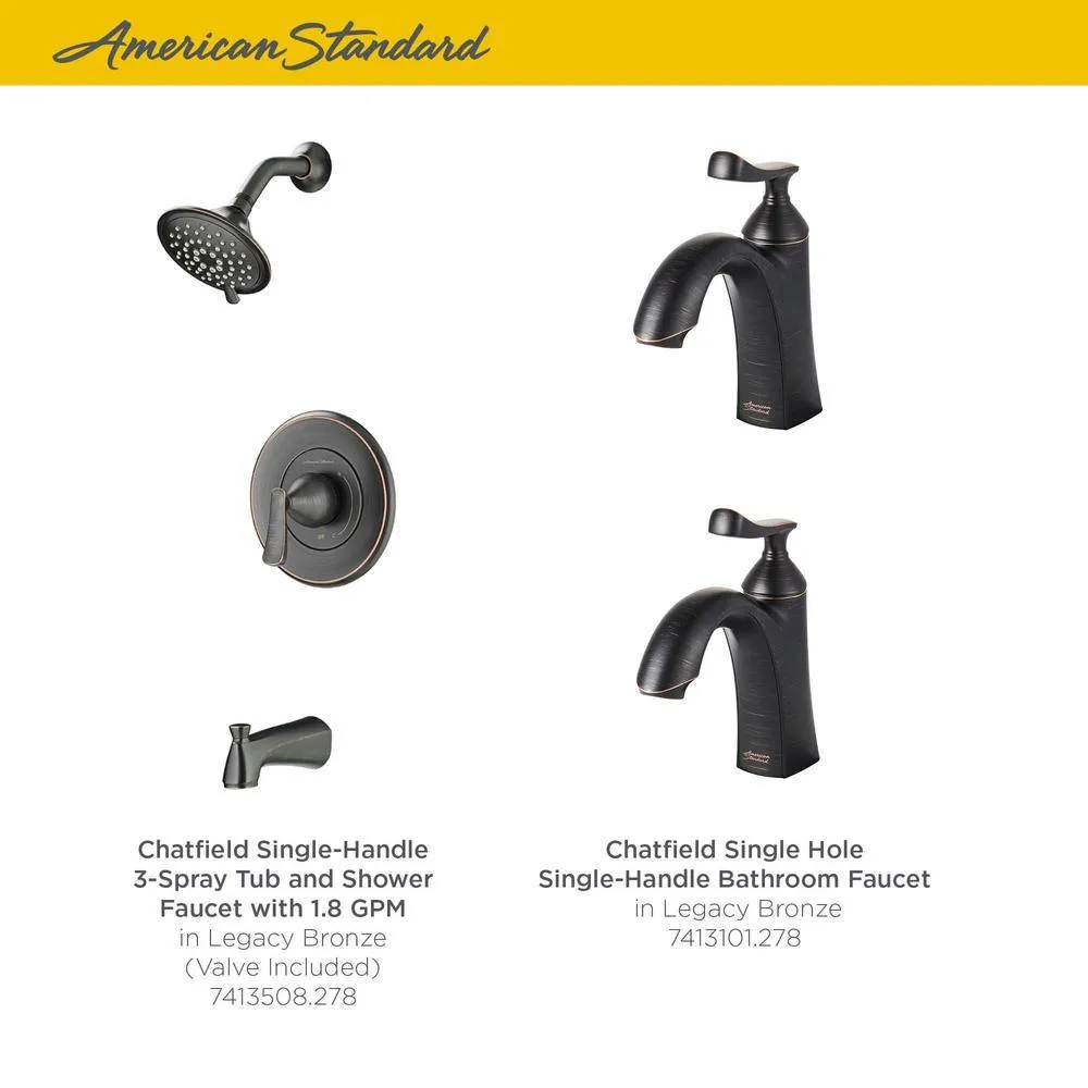 Chatfield Single-Handle 3-Spray Tub and Shower Faucet and Two Single Hole Bathroom Faucets Set in Legacy Bronze, photo 2 of 11