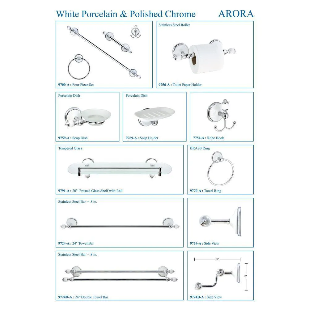 MODONA Arora 20 in. W Frosted Glass Shelf with Rail in White Porcelain and Polished Chrome, photo 5 of 5