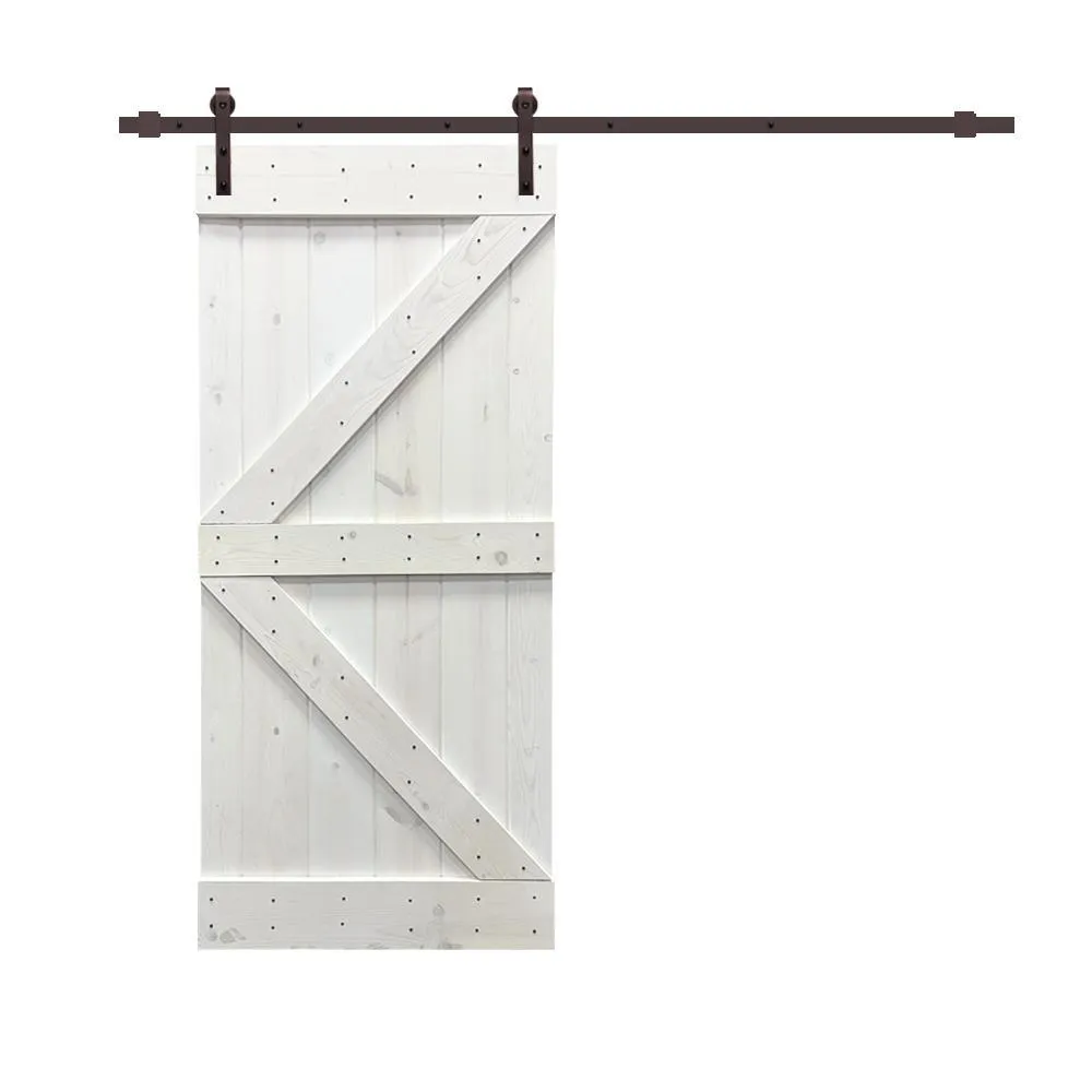 CALHOME Distressed K 42 in. x 84 in. Walnut Stained Solid Knotty Pine Wood Interior Sliding Barn Door with Hardware Kit, photo 6 of 29