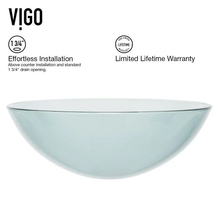 VIGO Clear Crystalline Handmade Countertop Glass Round Vessel Bathroom Sink in Iridescent, photo 8 of 10