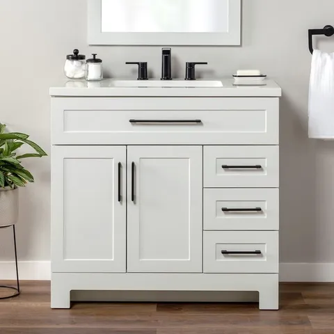 Cauley 36-in White Single Sink Bathroom Vanity with White Cultured Marble Top