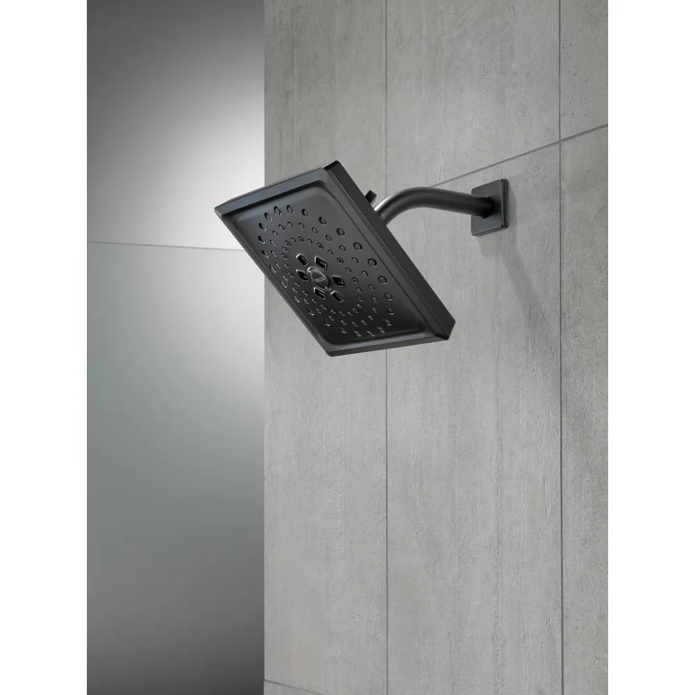 3-Spray 7.6 in. Single Wall Mount Fixed Rain H2Okinetic Shower Head in Matte Black, photo 8 of 11