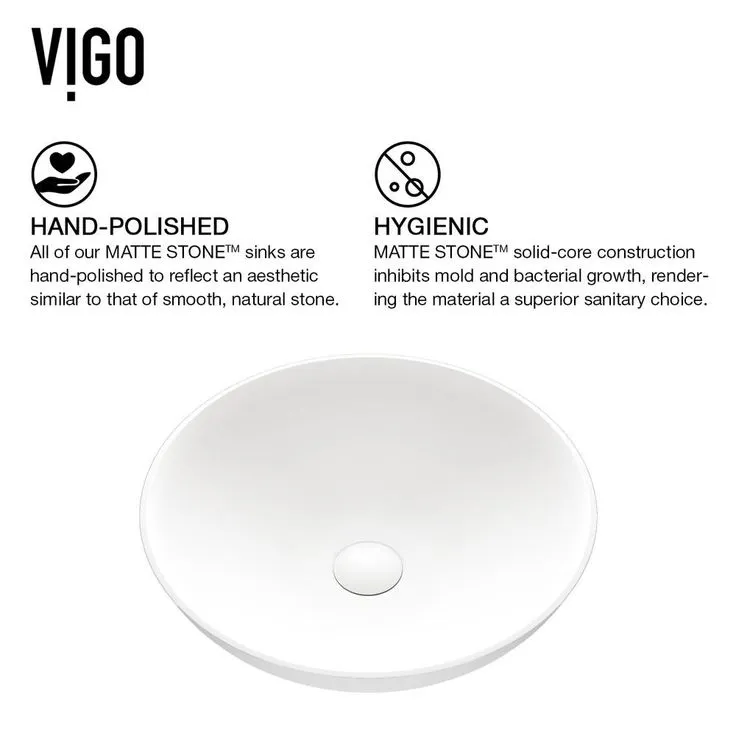 VIGO Lotus Matte Stone Vessel Bathroom Sink in White with Duris Faucet in Matte Gold, photo 7 of 10