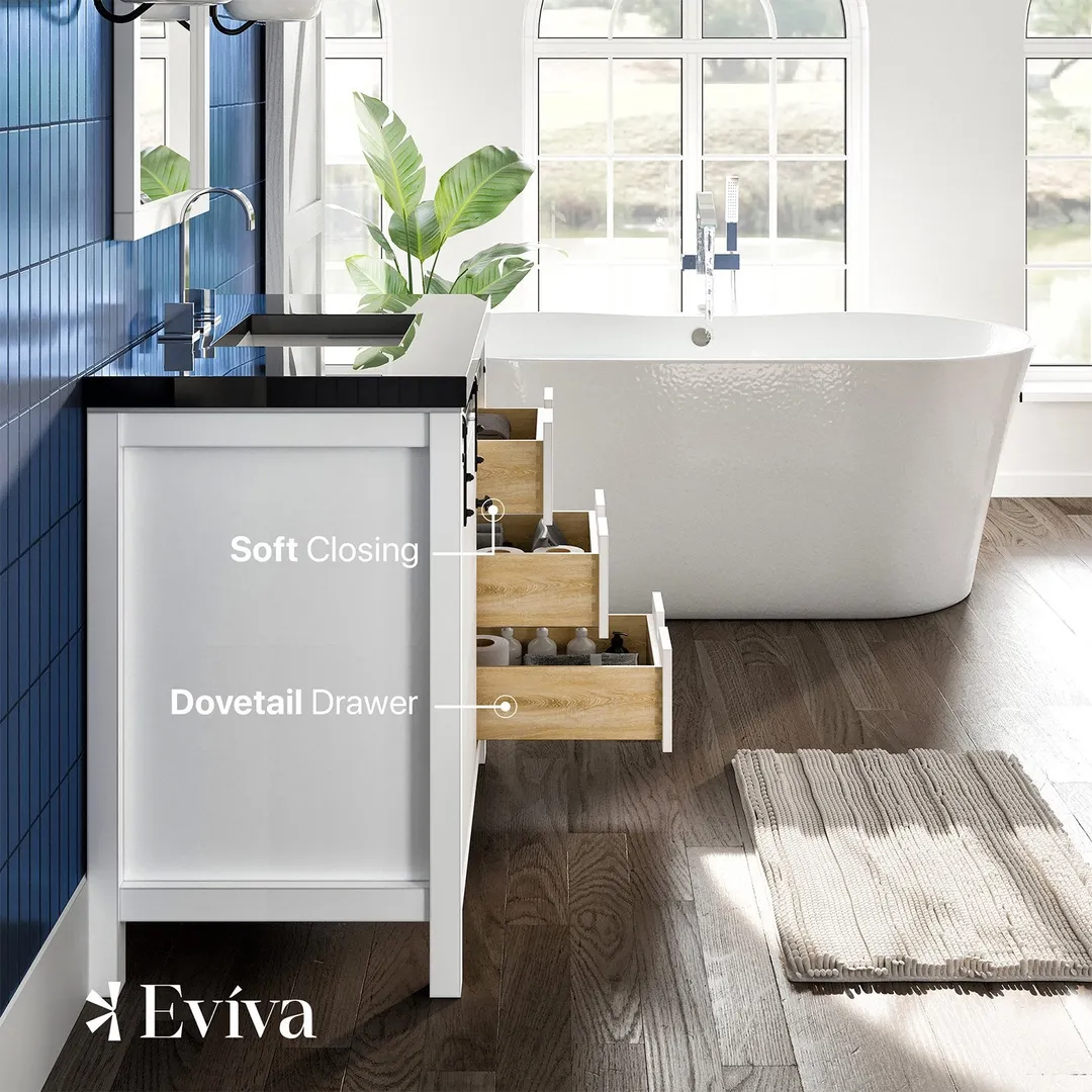 Eviva Dallas 36 in. W x 22 in. D x 34 in. H Bath Vanity in White with Black Granite Top and Black Sink, photo 5 of 7