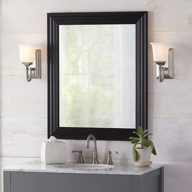 34 in. W x 28 in. H Framed Rectangular Anti-Fog Bathroom Vanity Mirror in Black Finish, photo 3 of 5